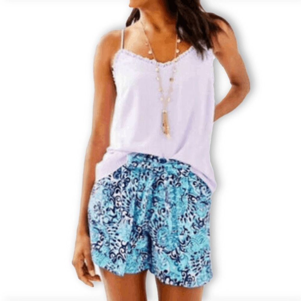 LILLY PULITZER Mylee Tie Front Shorts Skort Size 12 Lite Blue Aqua Spritz Lined